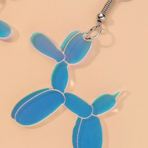 Artsy Blue Plastic Balloon Dog Earrings - Picture 3 of 3